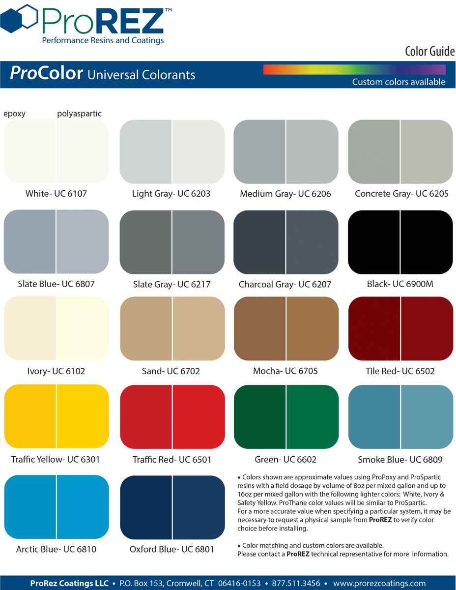 Epoxy Color Chart – Universal Polymer Coatings